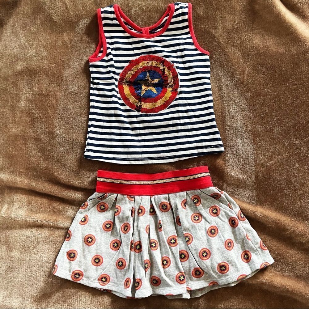 Marvel Kids Wonder Woman Girls Red and Blue Striped Outfit Size 6/6x